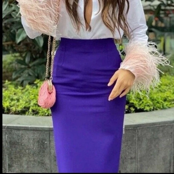 ZARA 💜 Royal Purple Pencil Midi Skirt Chic Tailored Slit USA Small Like New! - Picture 3 of 9
